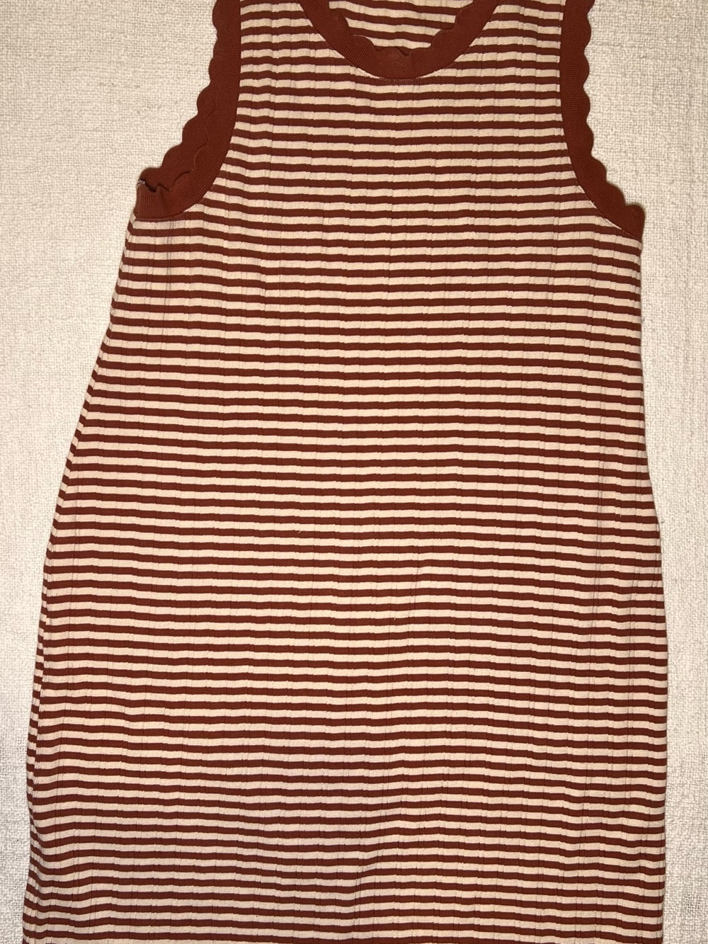LOFT Women’s Rust and Cream Striped Sleeveless Stretchy Comfy Dress